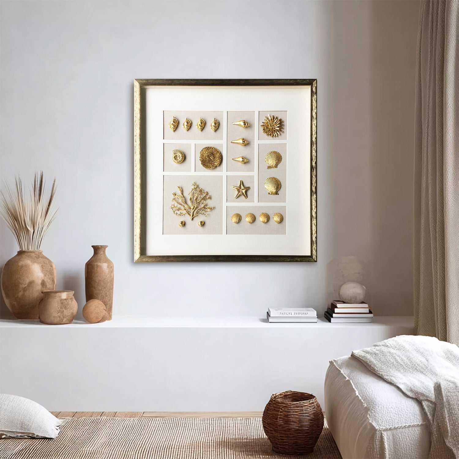 Golden shell wall decor art Shell decor painting butterfly painting