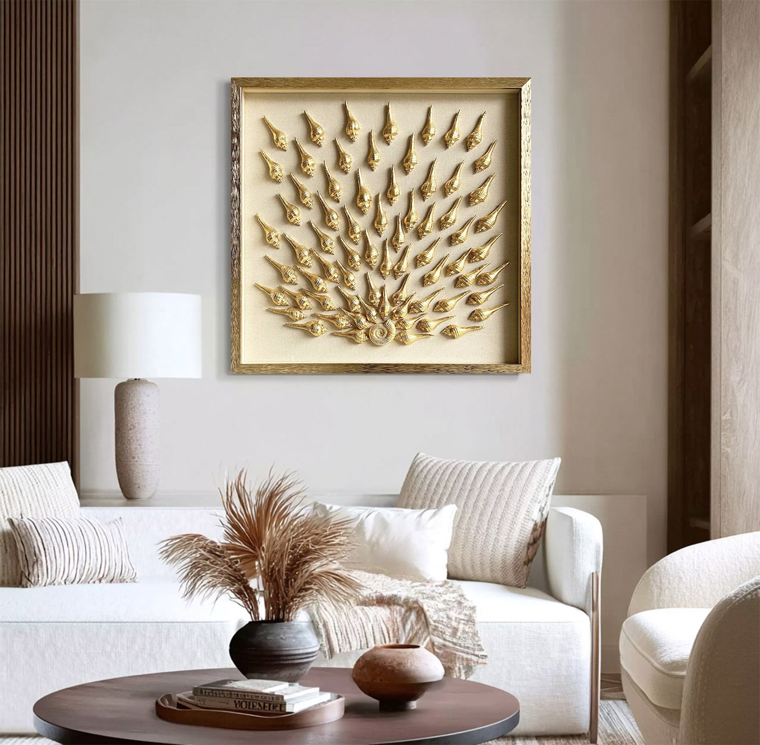 Golden conch painting conch decor painting Golden conch wall decor art