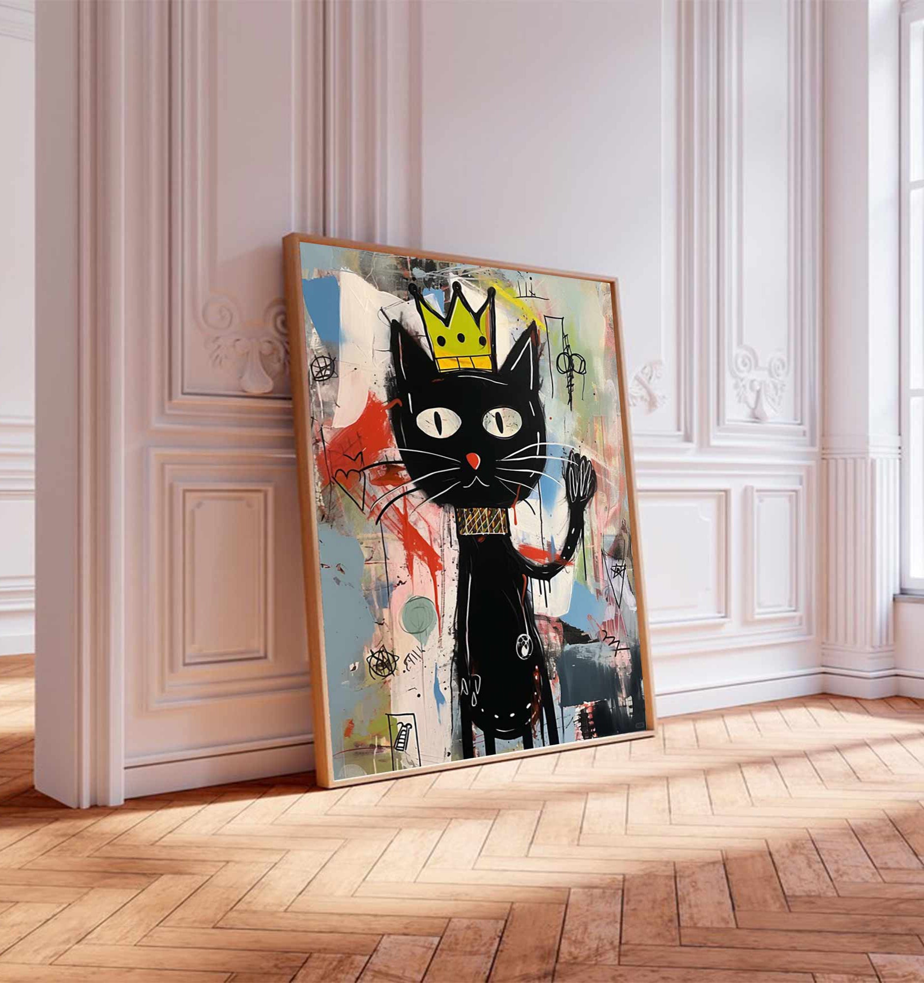 Graffiti Black Cat Painting Colorful Pop Art Canvas,Street Art Cat Wall Decor