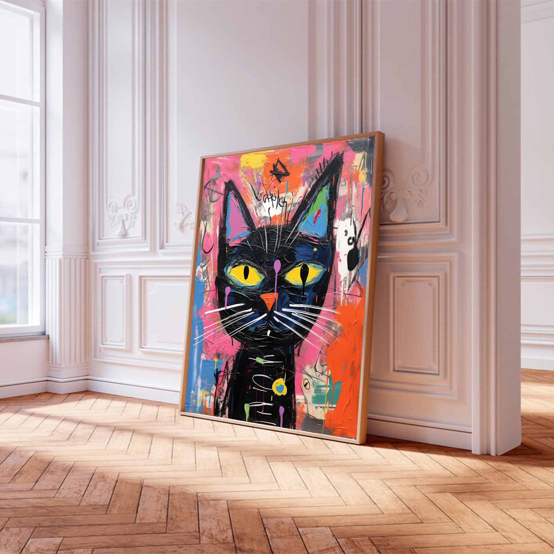 Colorful Pop Art Cat Canvas Modern Street Art Cat Urban Art Cat Decor