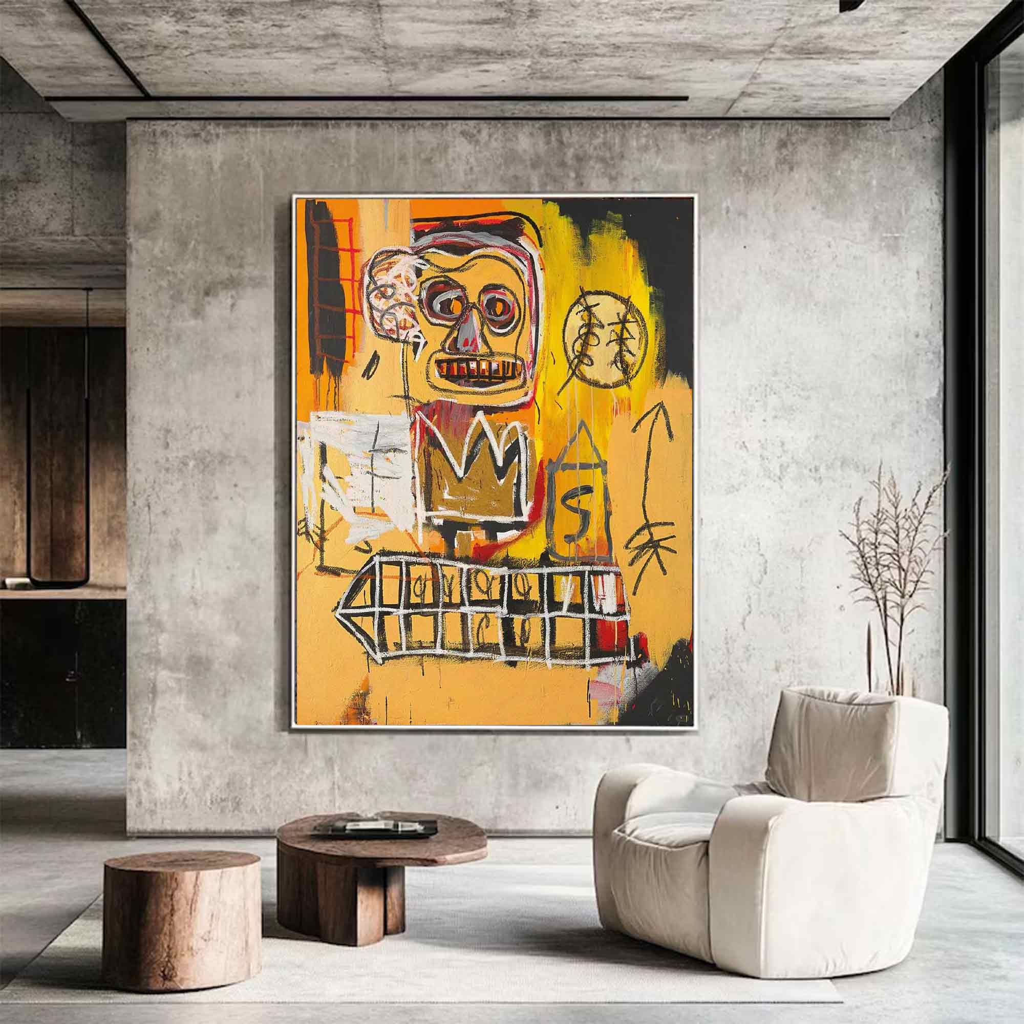 Basquiat style painting Colorful abstract art Basquiat style yellow abstract art