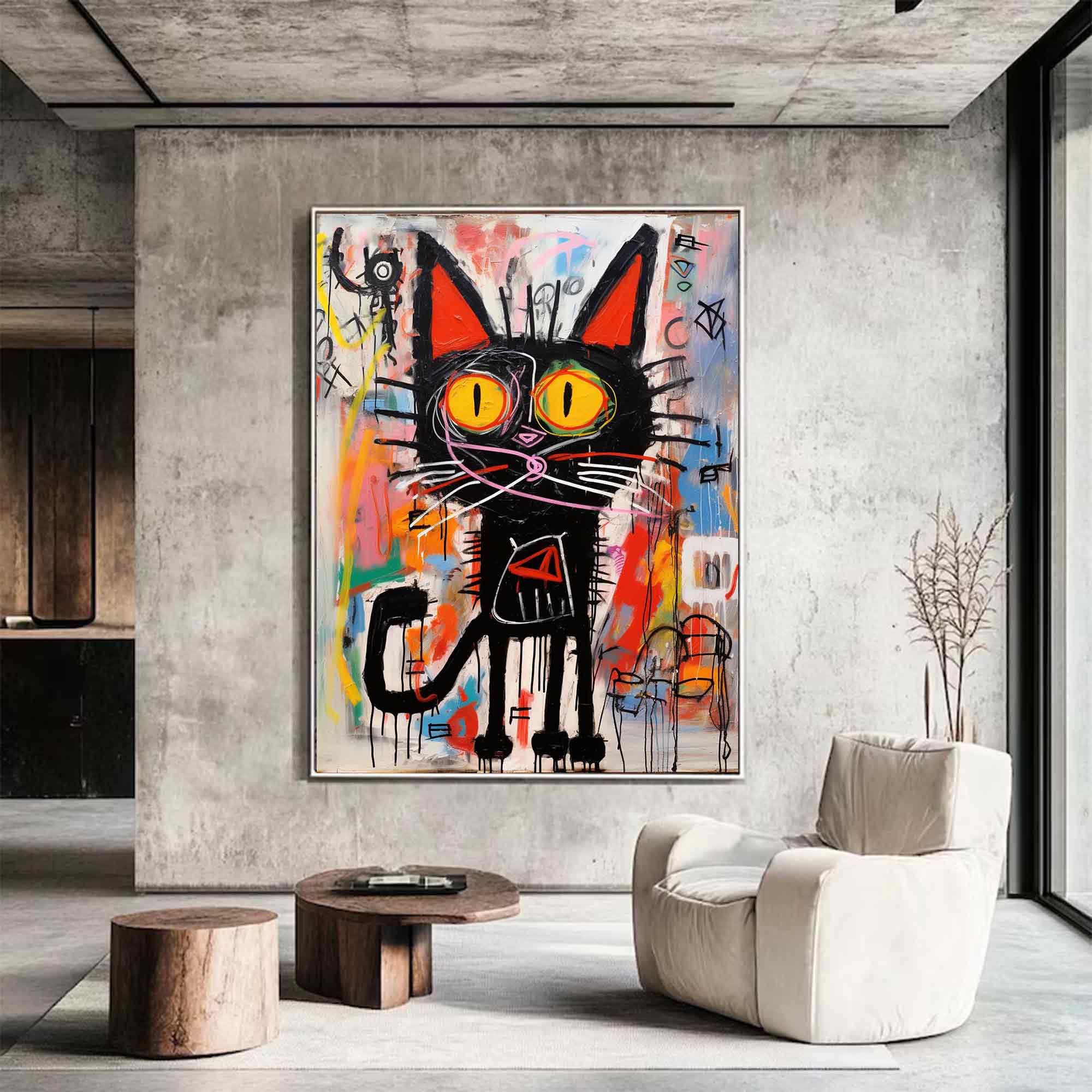 Colorful Pop Art Cat Canvas Abstract Cat Wall Art Modern Street Art Cat