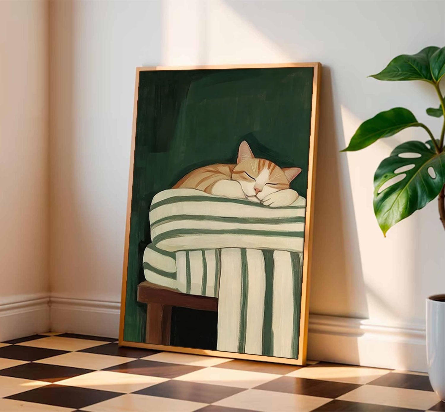 Modern Wabi-Sabi Style Pet Portrait Painting Cute Orange Tabby Wall Art