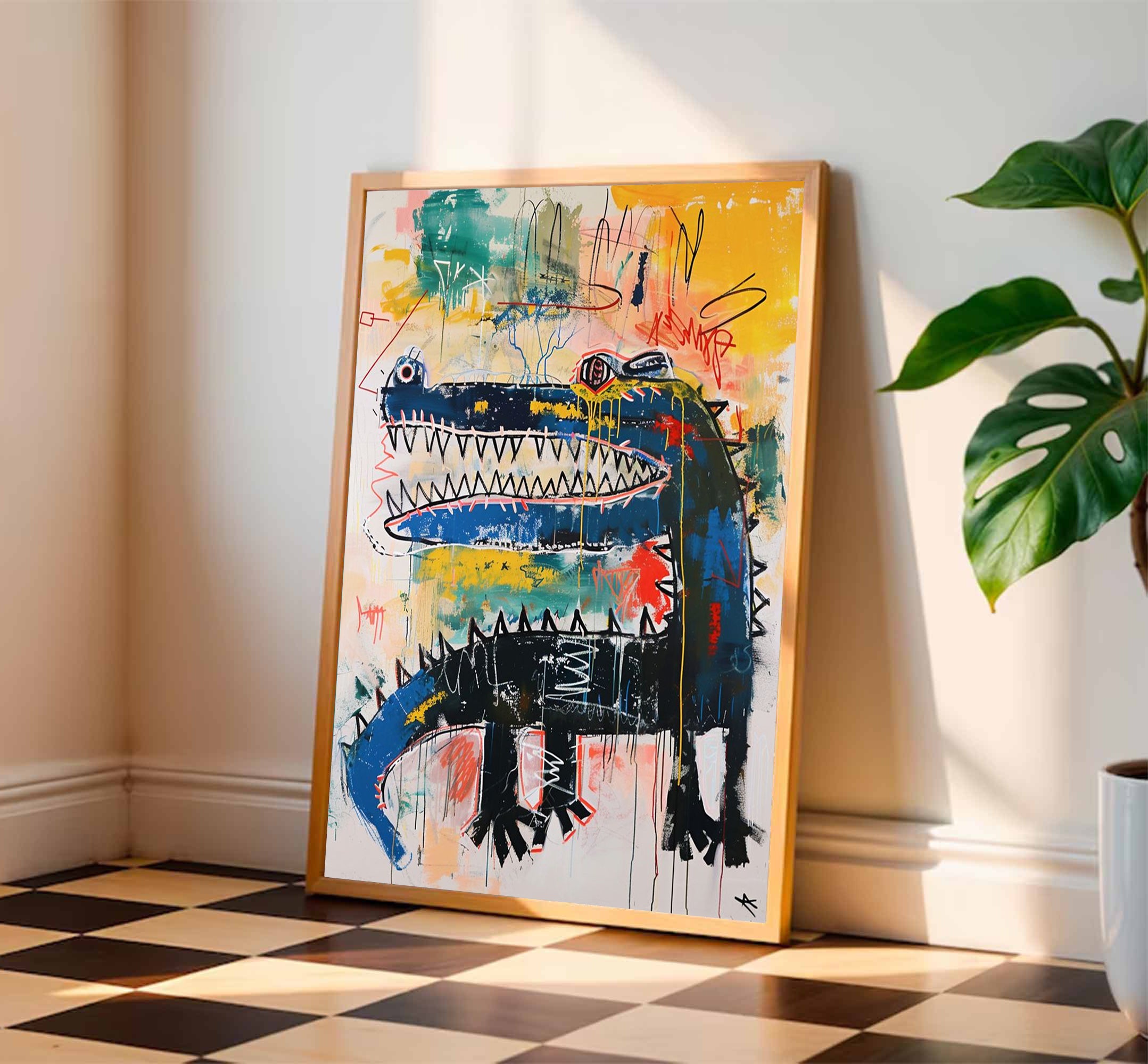 Pop art, crocodile graffiti art, Basquiat art,street graffiti art