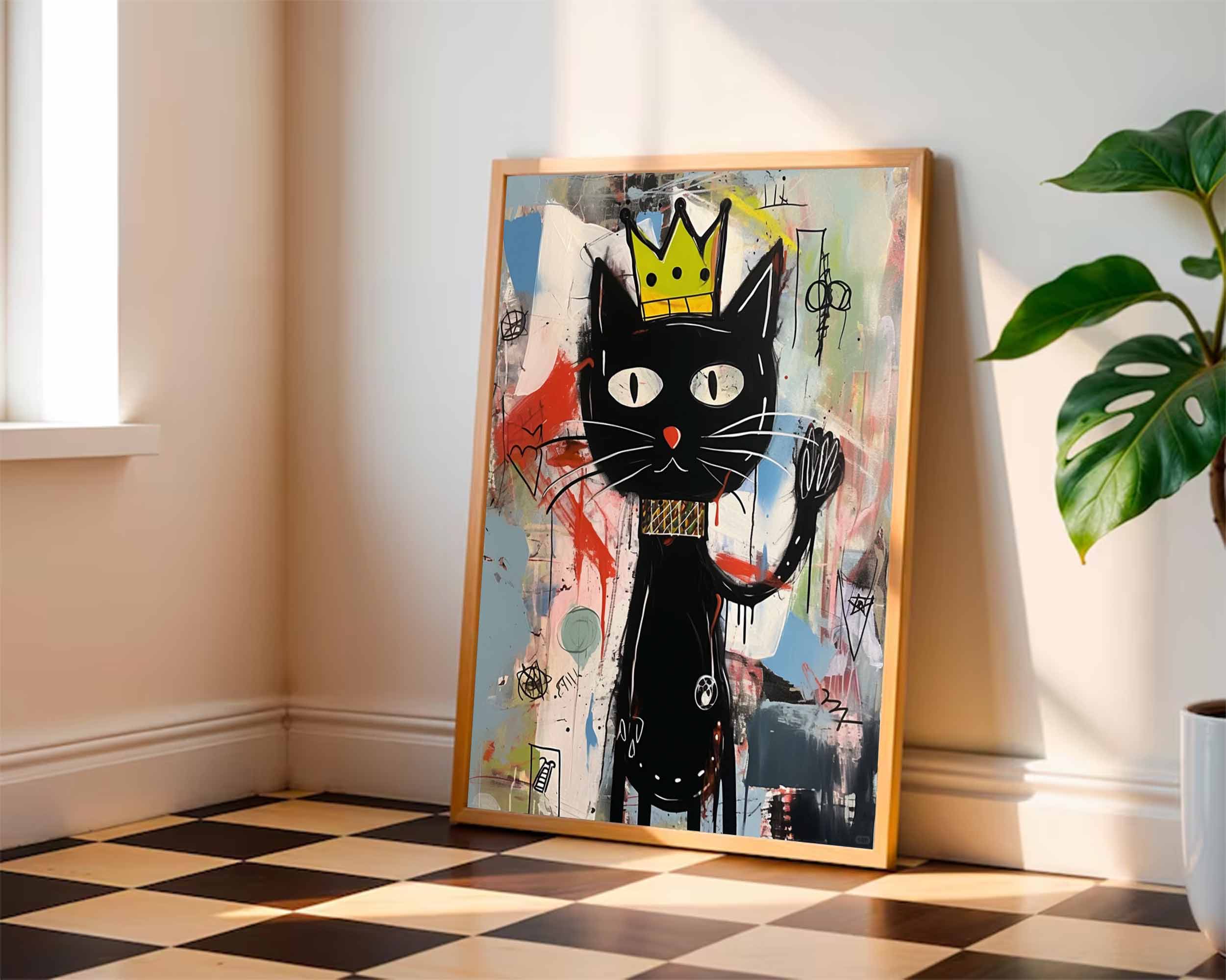Graffiti Black Cat Painting Colorful Pop Art Canvas,Street Art Cat Wall Decor