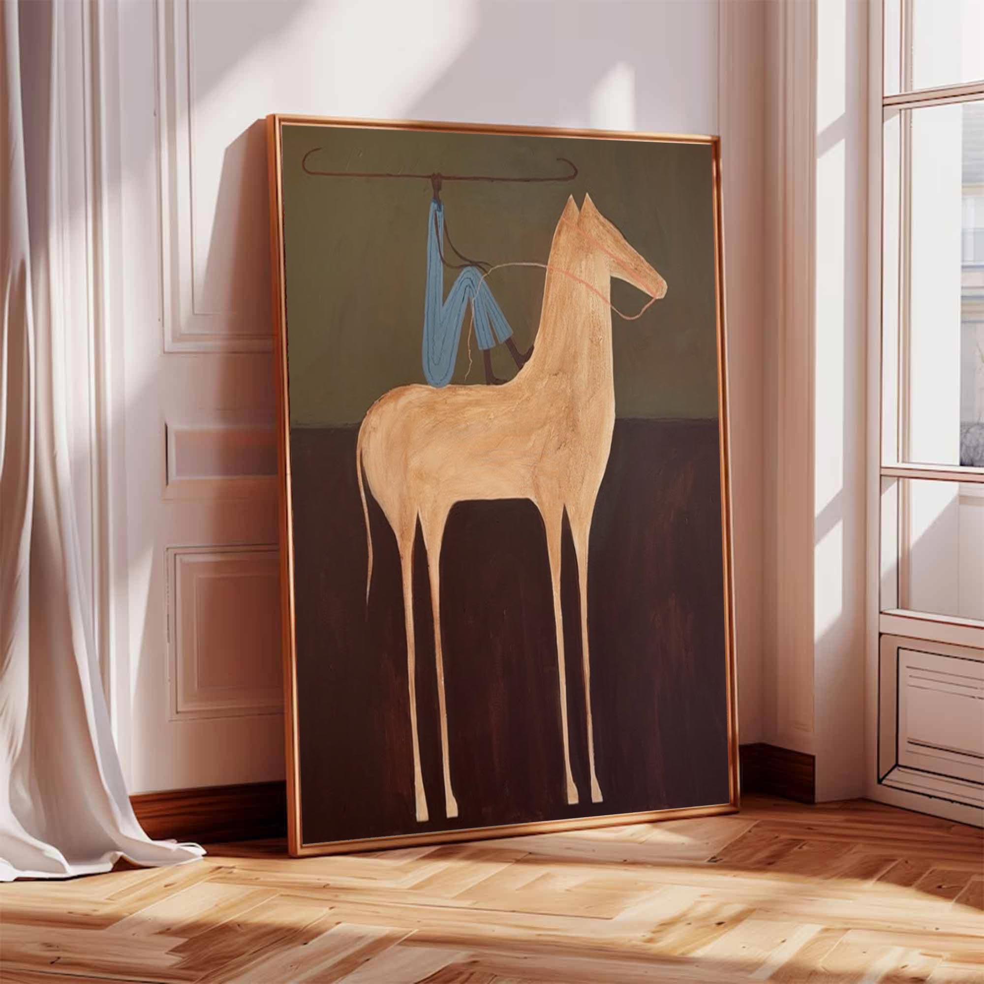 Surreal Horse & Rider Art Painting Quirky Equestrian Painting Horse Rider Art