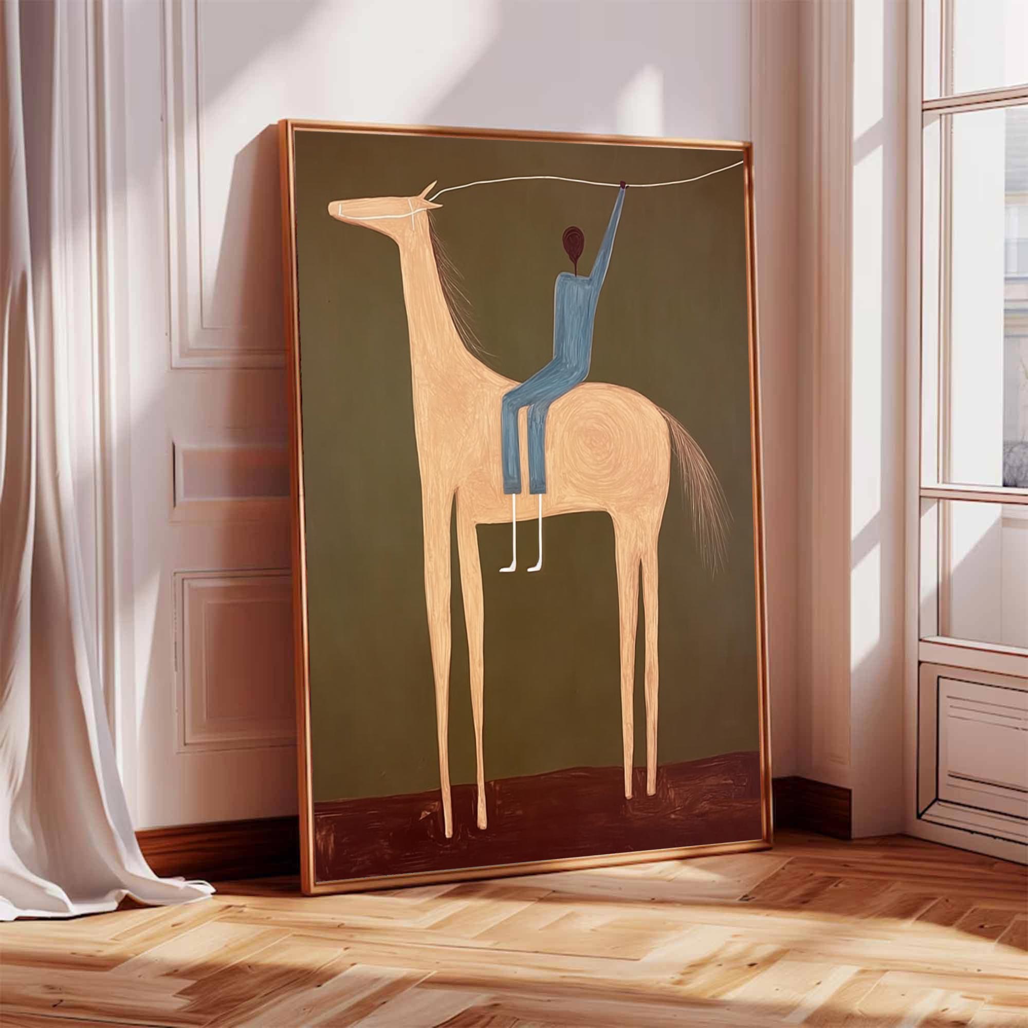 Surreal Horse Art Painting Figure & Horse Painting Modern Folk Art Horse & Rider