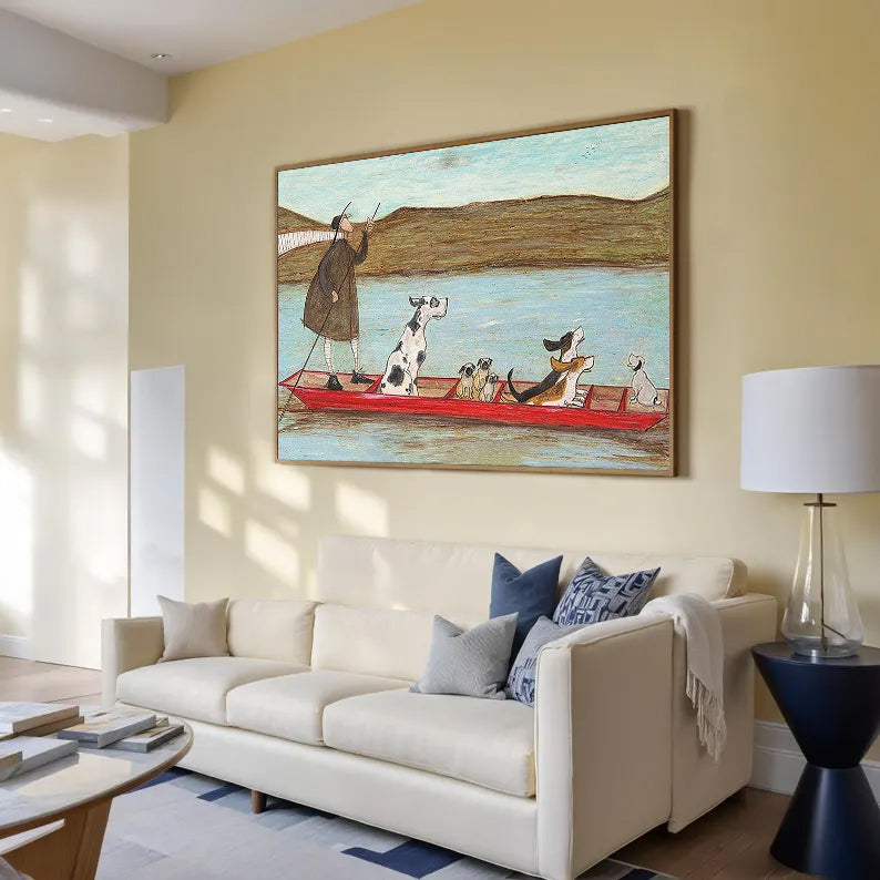 Modern Hand-Painted Canvas Wall Art, Quirky Animal Adventure Decor for Living Room