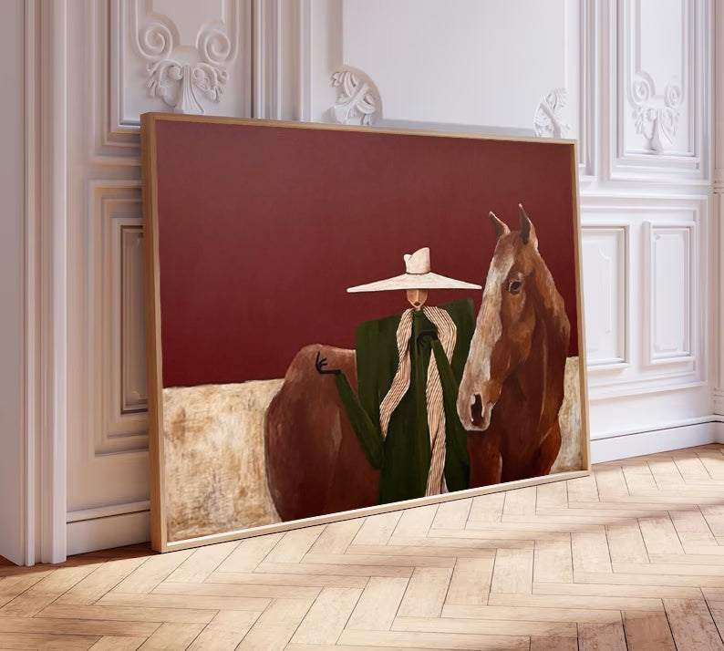 Modern Abstract Horse Art Mid-century Modern Woman and Horse Painting