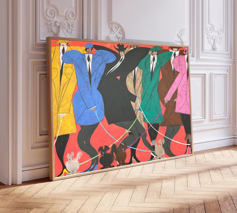 Mid-Century Modern Fashionistas Oil Painting - 80s Retro Style Hand-Painted Decor