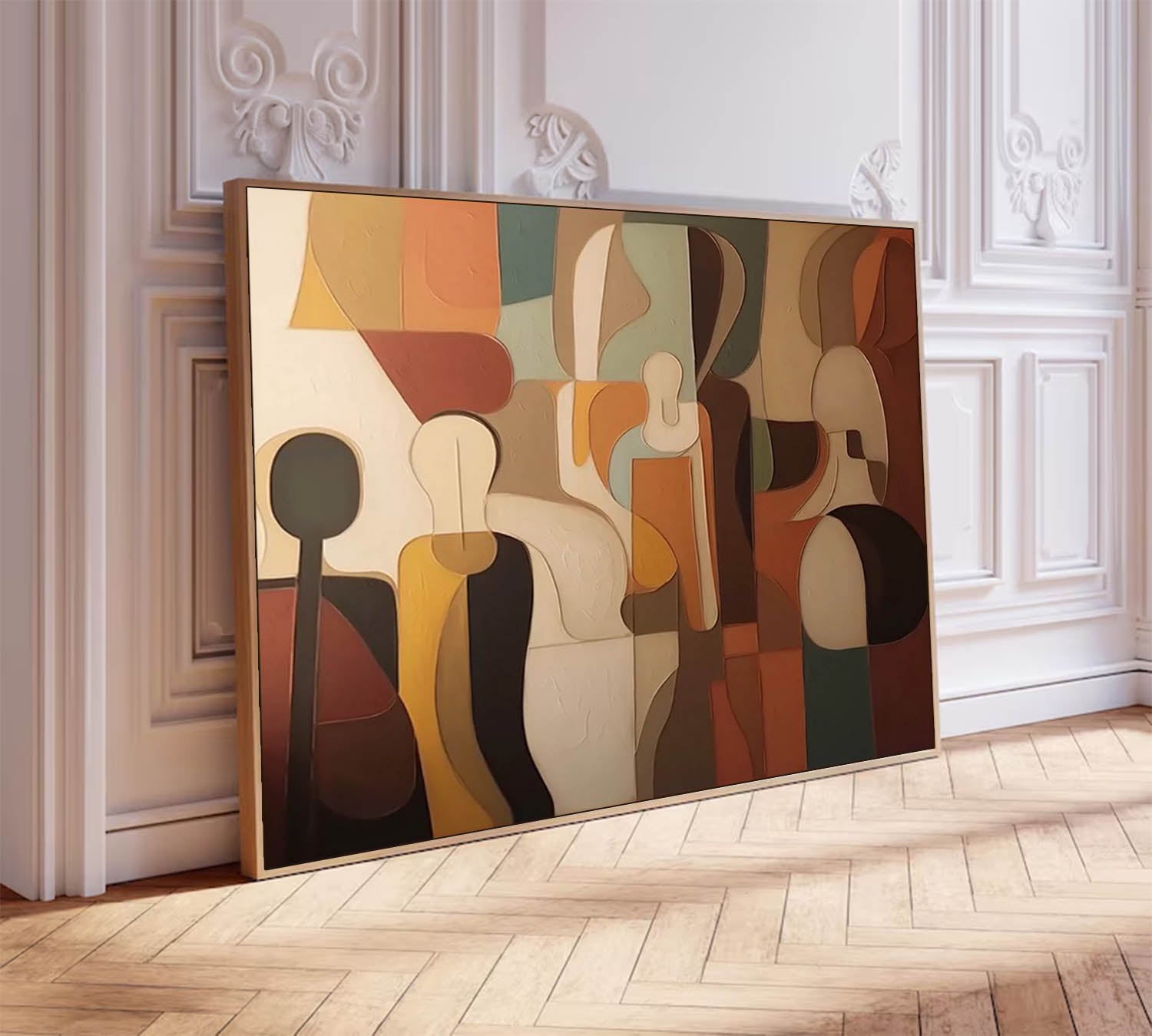 Modern Abstract Geometric Oil Painting - Large 3D Textured Earth Tone Wall Art