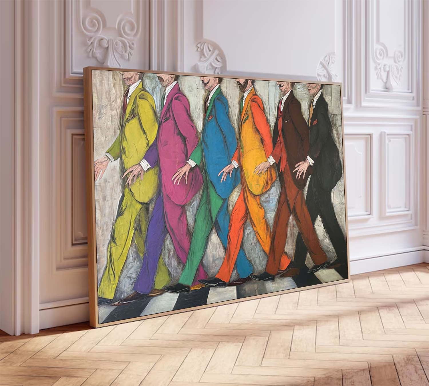 Abbey Road Tribute, Pop Art Figures, Hand-Painted Colorful Walking Men Canvas Art