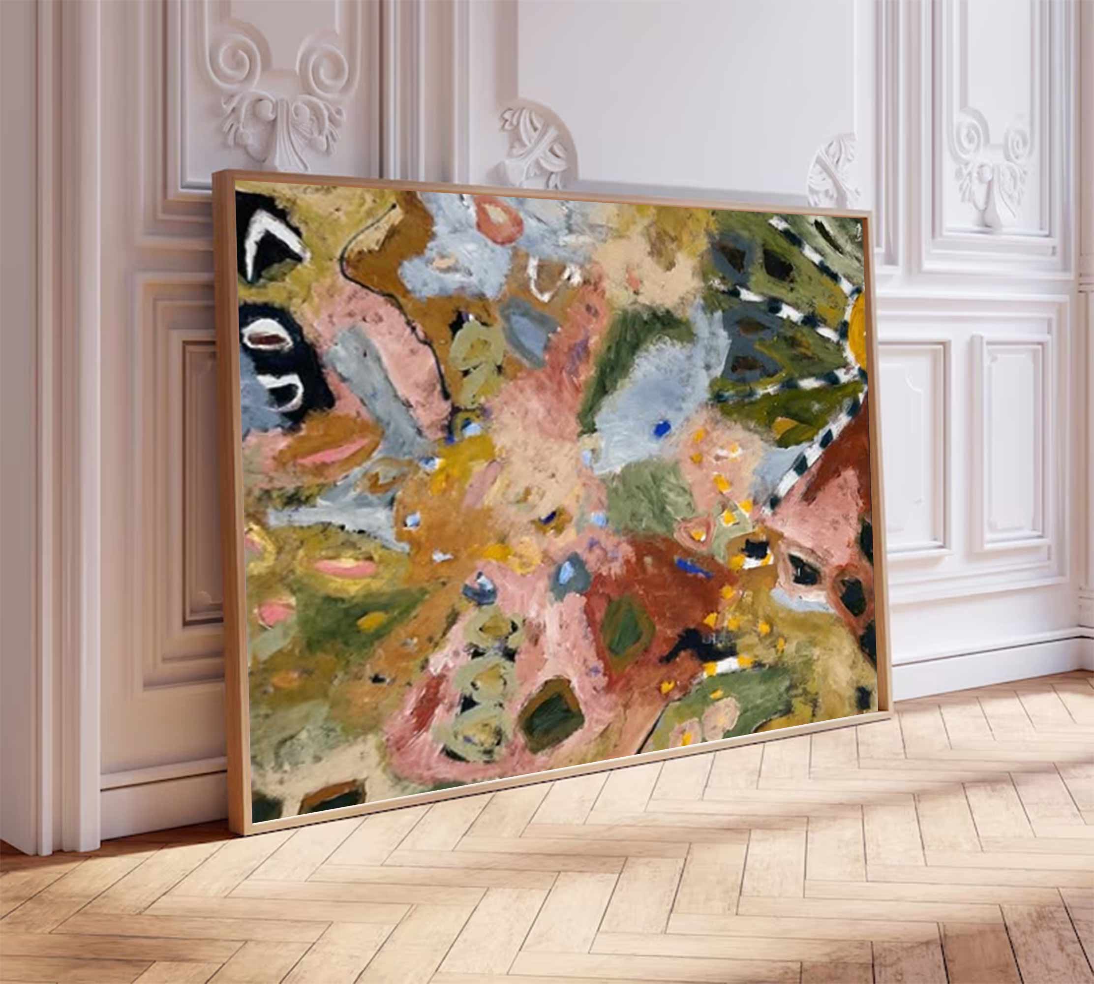 Brown graffiti art brown pop abstract art Earth-toned floral painting