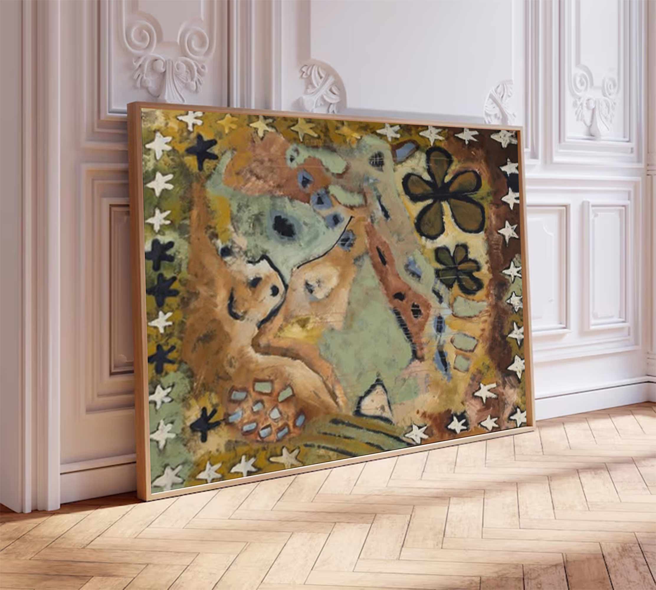 Brown graffiti art brown pop abstract art Earth-toned floral painting