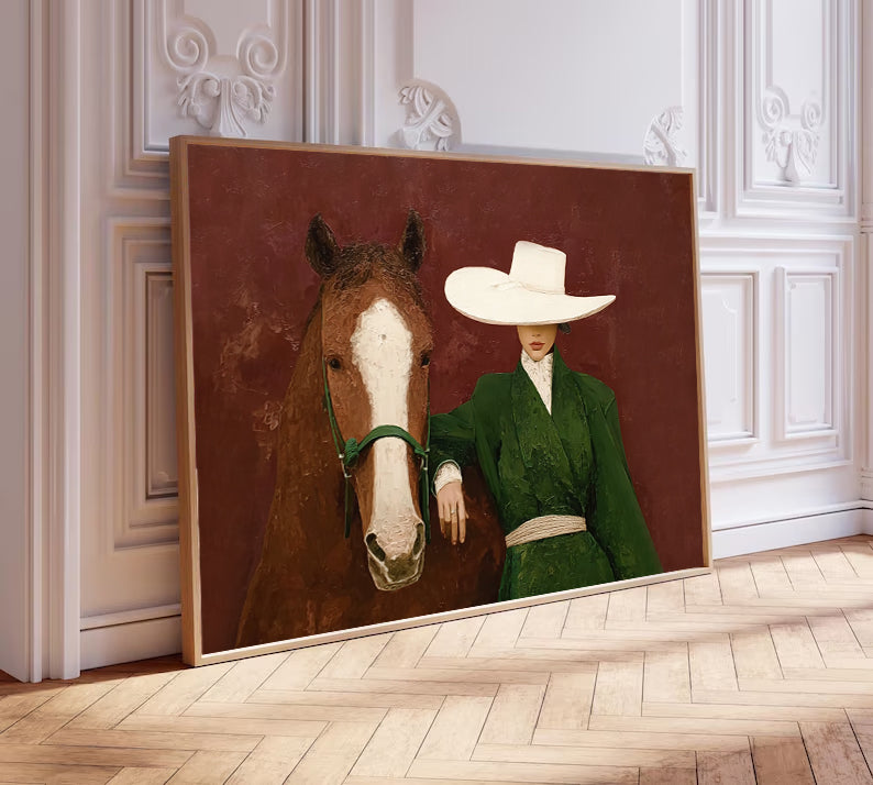 Modern Abstract Horse Art Mid-century Modern Woman and Horse Painting