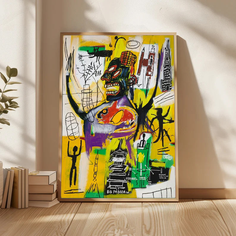 street graffiti art,vibrant colorful canvas style of Basquiat,Pop art