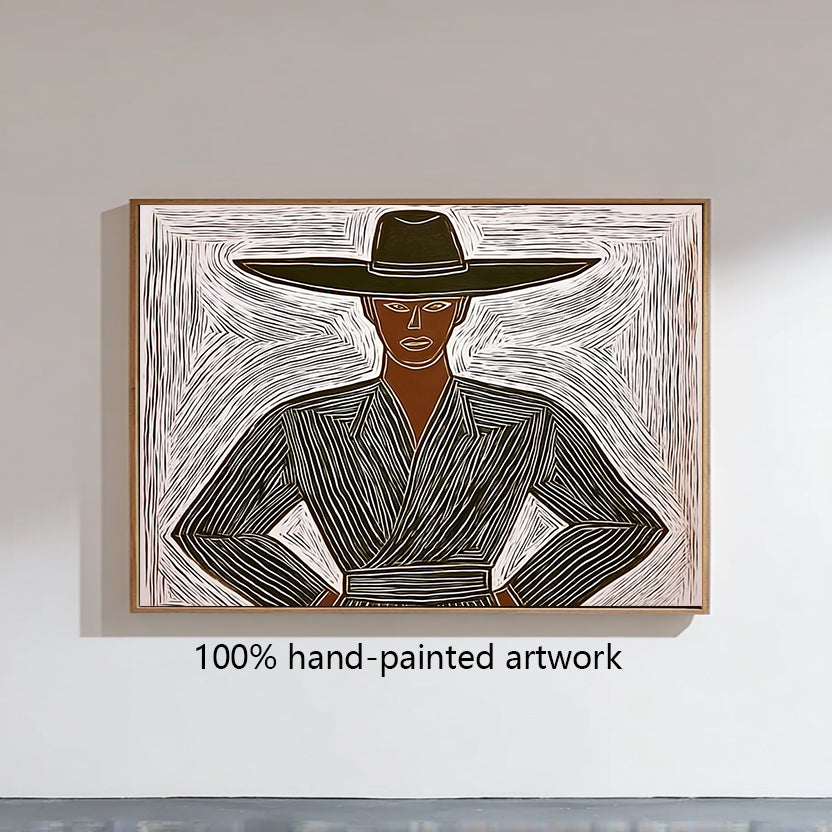 Abstract cowboy wall art Large Minimalist character abstract painting