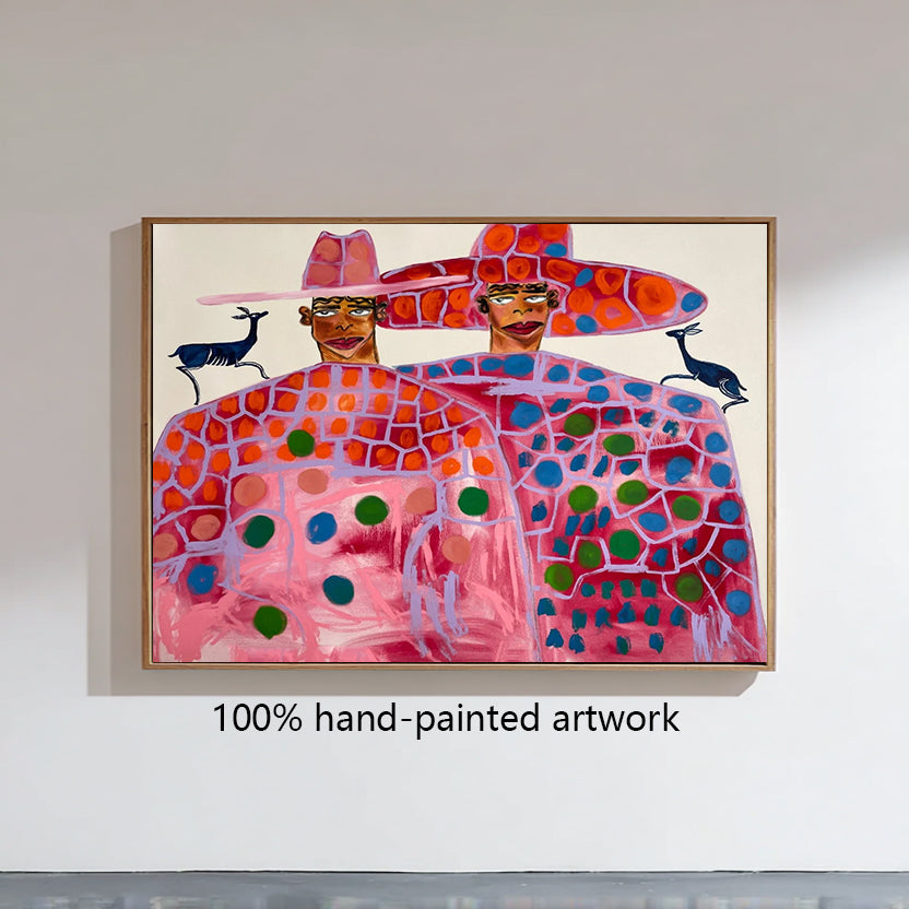 Pink figure painting Abstract colorful people painting contemporary figure art
