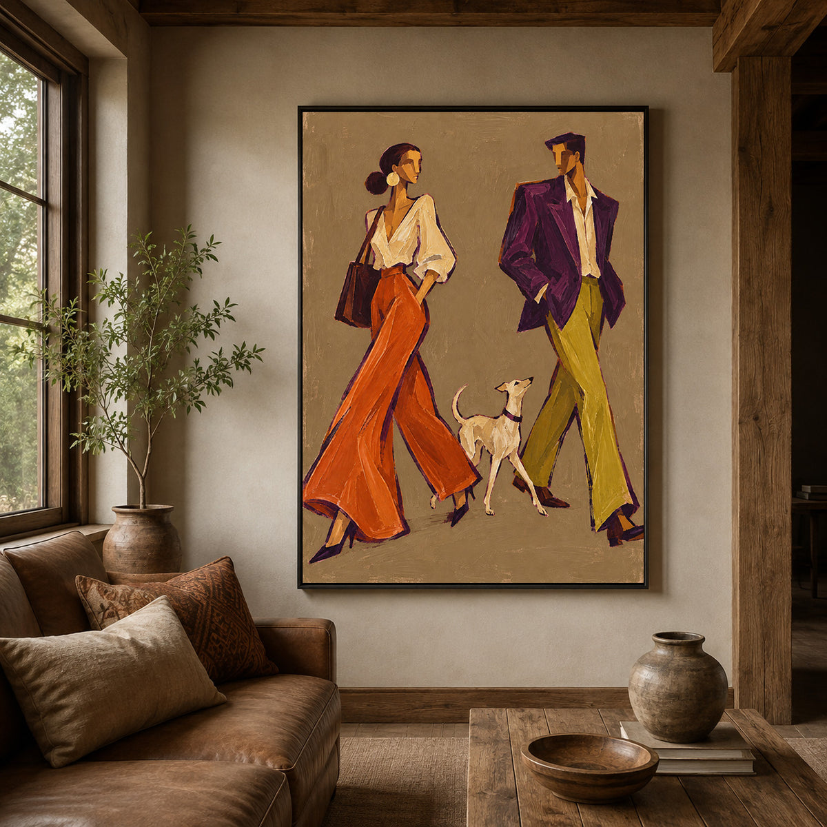 High Fashion Couple Canvas Art, Retro Street Style Painting, Chic Living Room Artwork