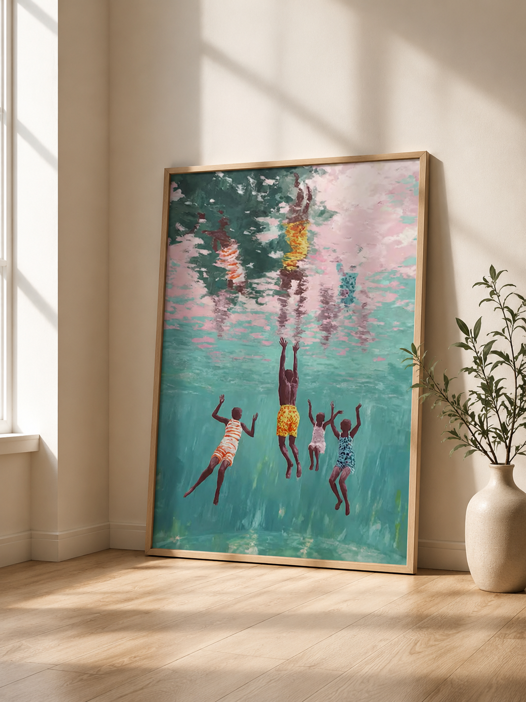 Summer Swimming Pool Art For Modern Green Living Room And Kids Decor