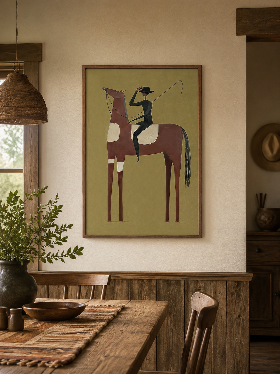 Mid Century Modern Horse Art With Abstract Rider For Living Room Decor