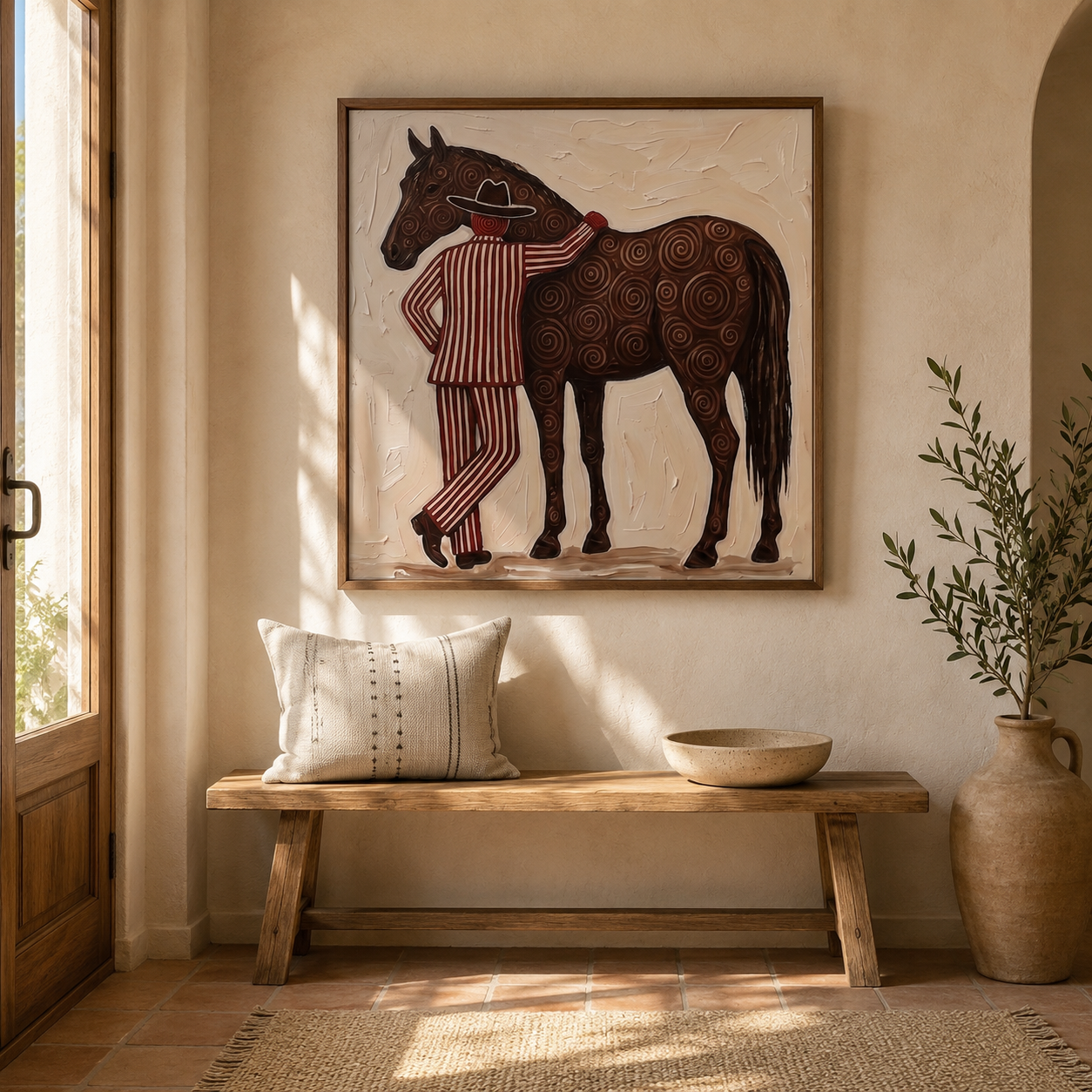 Vintage Cowboy And Horse Painting Square Canvas Art For Mens Gift