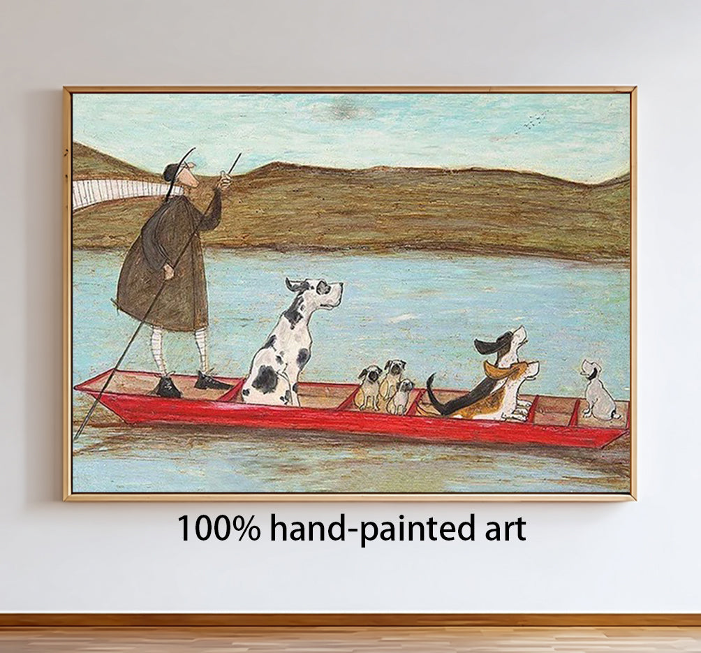 Modern Hand-Painted Canvas Wall Art, Quirky Animal Adventure Decor for Living Room