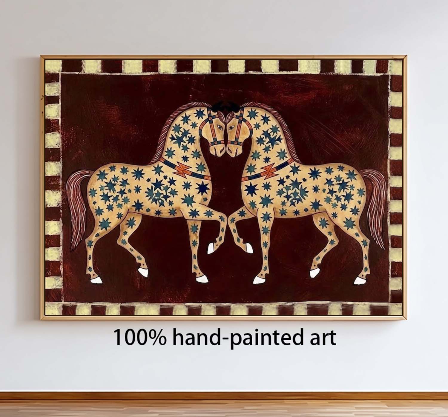 Mid-Century Modern Twin Horses Painting - Minimalist Ethnic Style Double Horse Painting
