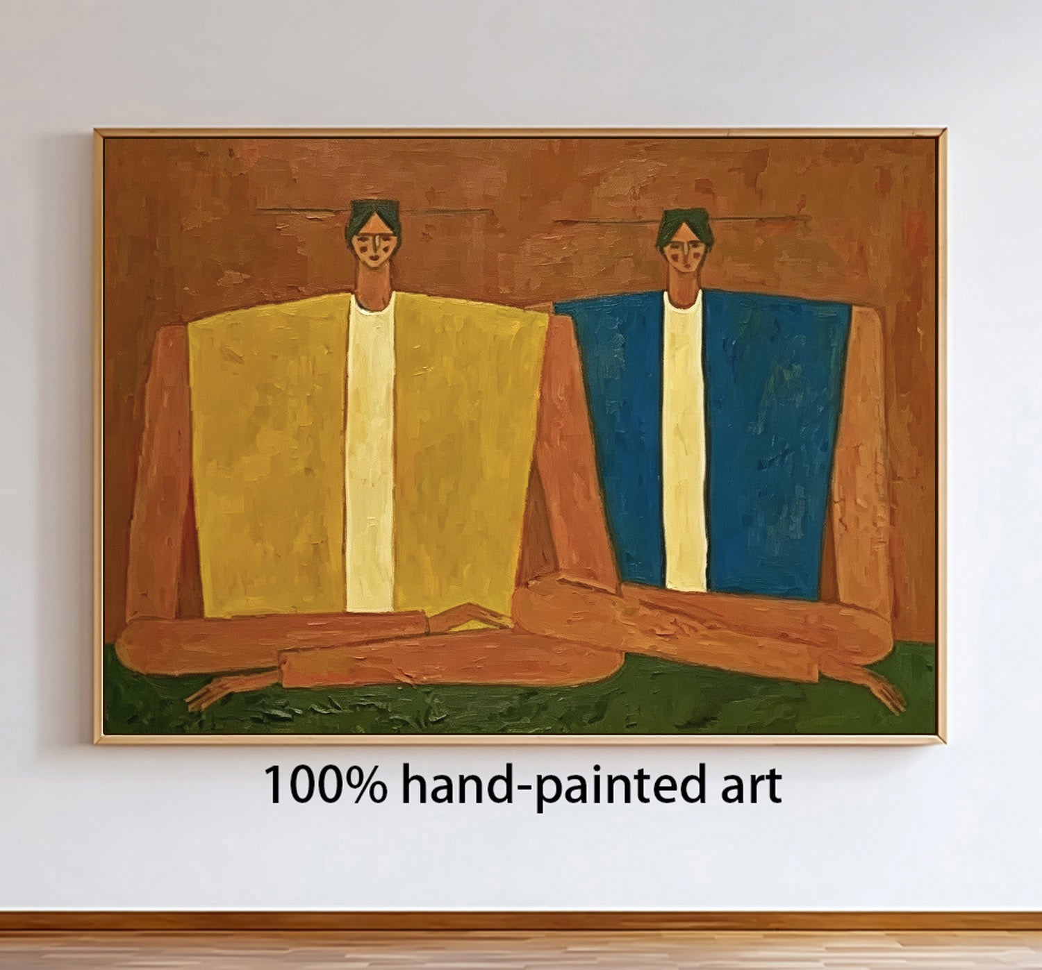 Mid-Century Modern Abstract Figurative Oil Painting - Earthy Abstract People Wall Art