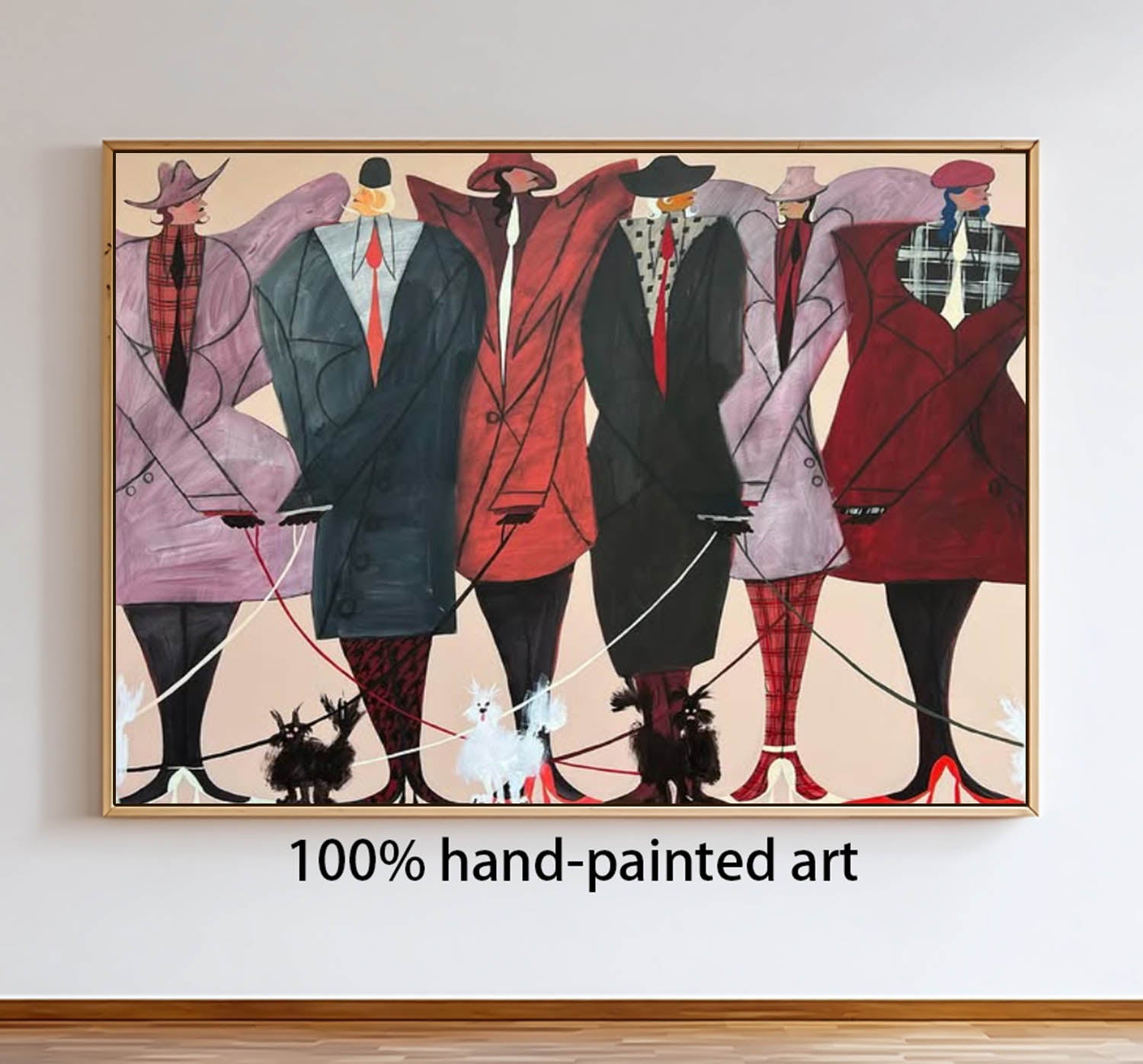 Haute Couture Figures with Poodles Oil Painting - Hand-Painted Fashion Wall Art