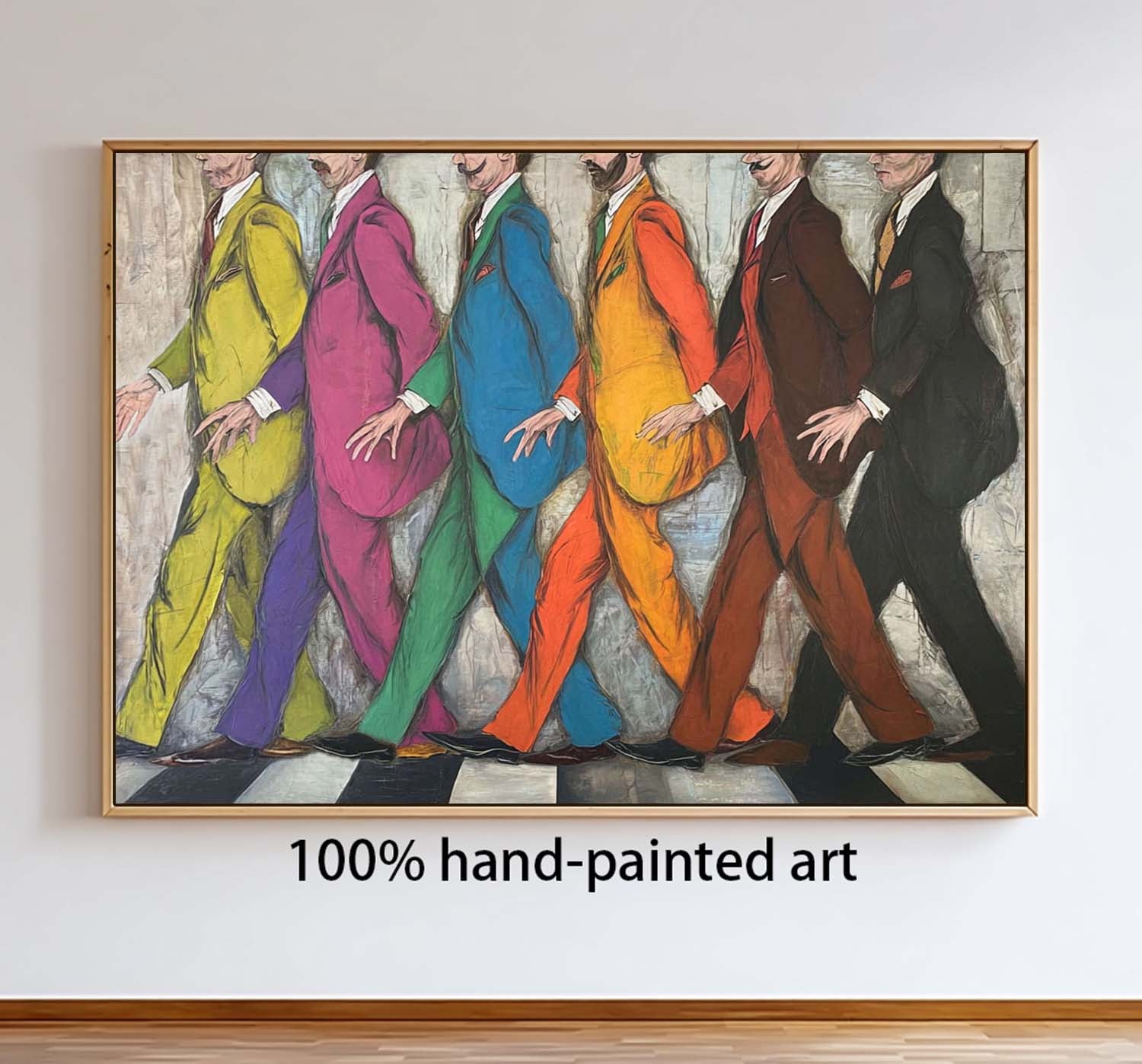 Abbey Road Tribute, Pop Art Figures, Hand-Painted Colorful Walking Men Canvas Art
