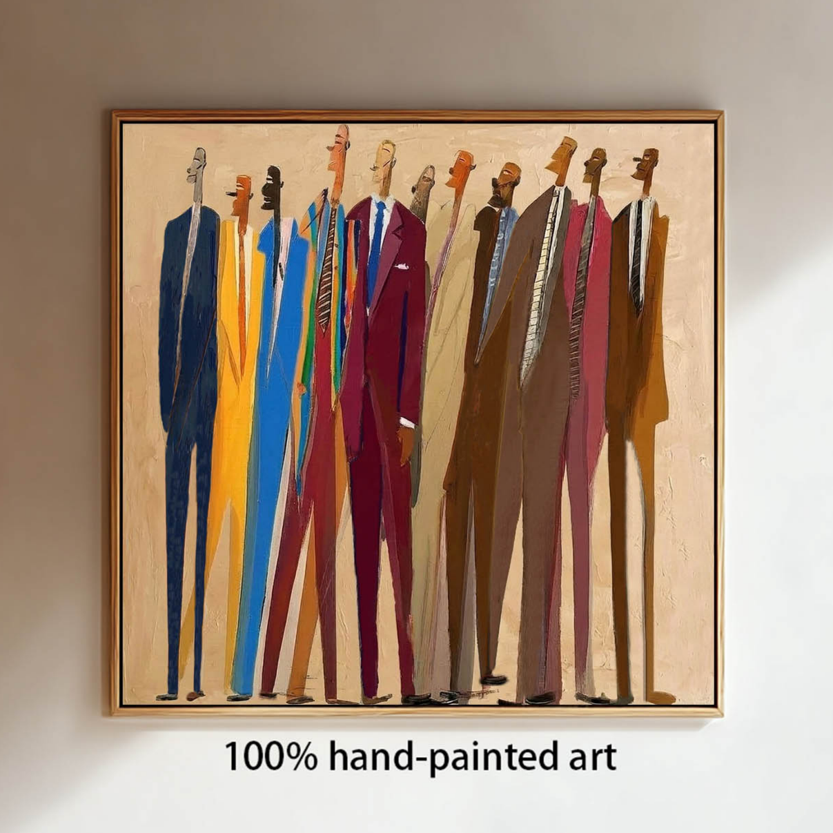 Abstract Portrait Painting -Hand-Painted Figures in Suits for Office & Living Room Decor