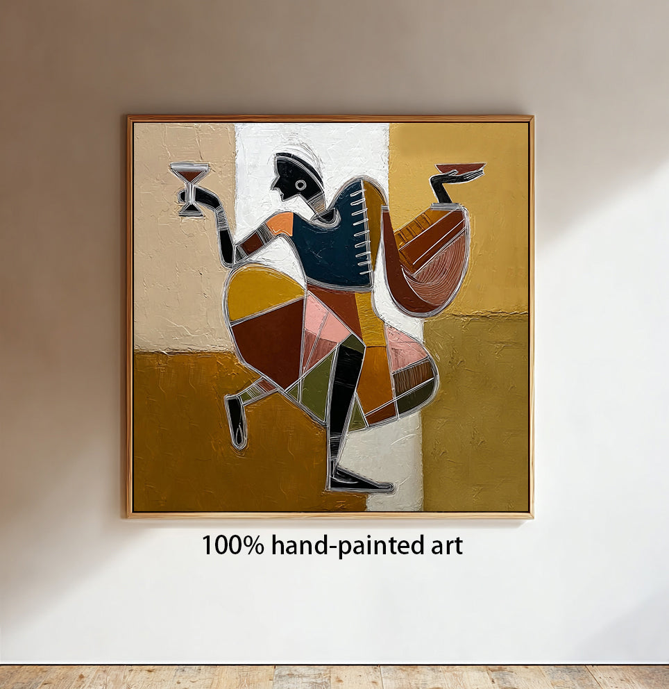 Hand-Painted Geometric Dancer Art | Modern Tribal & Urban Jazz Painting