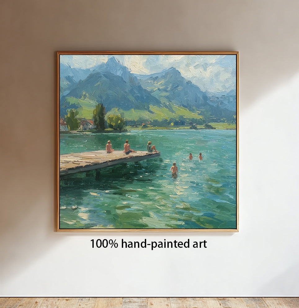 Summer family vacation wall art large Green Hand-painted oil painting