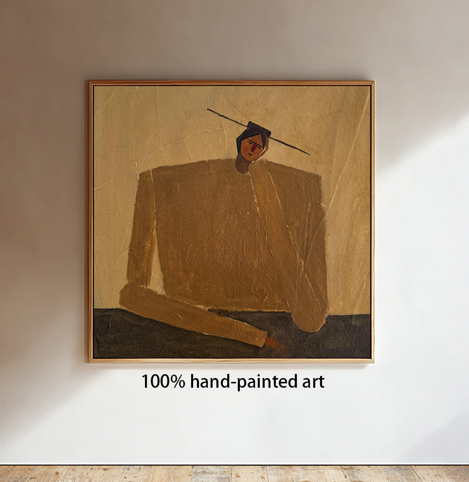 Rustic Minimalist Figurative Painting - Modern Folk Art Style Painting