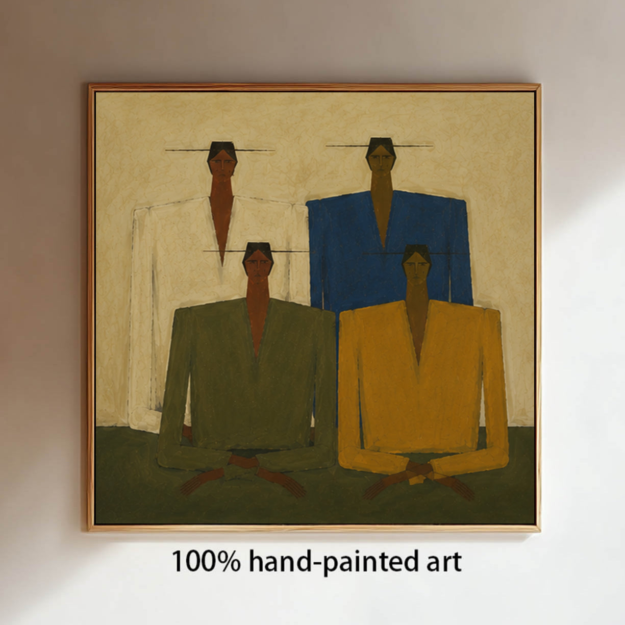 Hand-Painted Minimalist Group Portrait - Large Figurative Wall Art for Modern Home