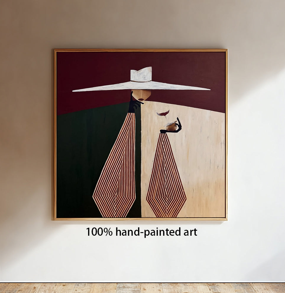 Minimalist Woman Portrait Hand-Painted Oil Painting Geometric Figure Painting