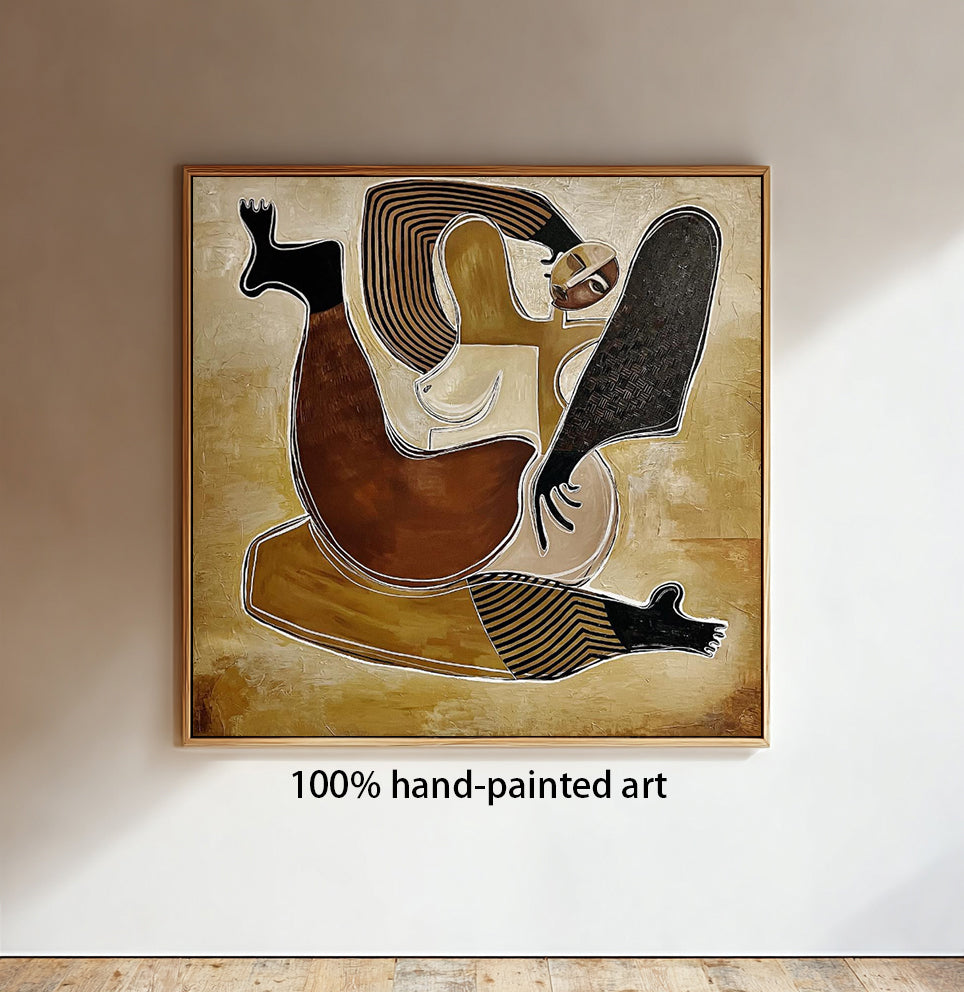 Retro-Style Figure Painting Mid-century Modern Abstract Figure Painting