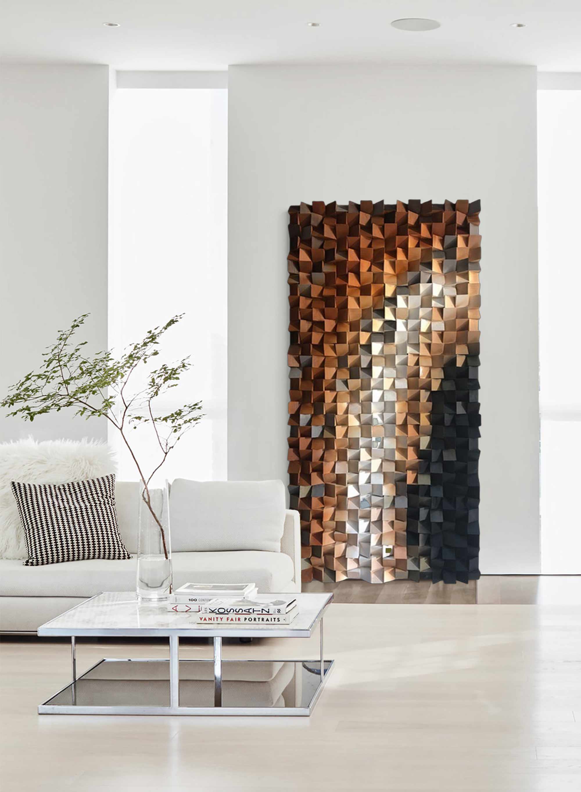 Brown Geometric Wood Decor Art Textured Wall Sculpture Decor Painting