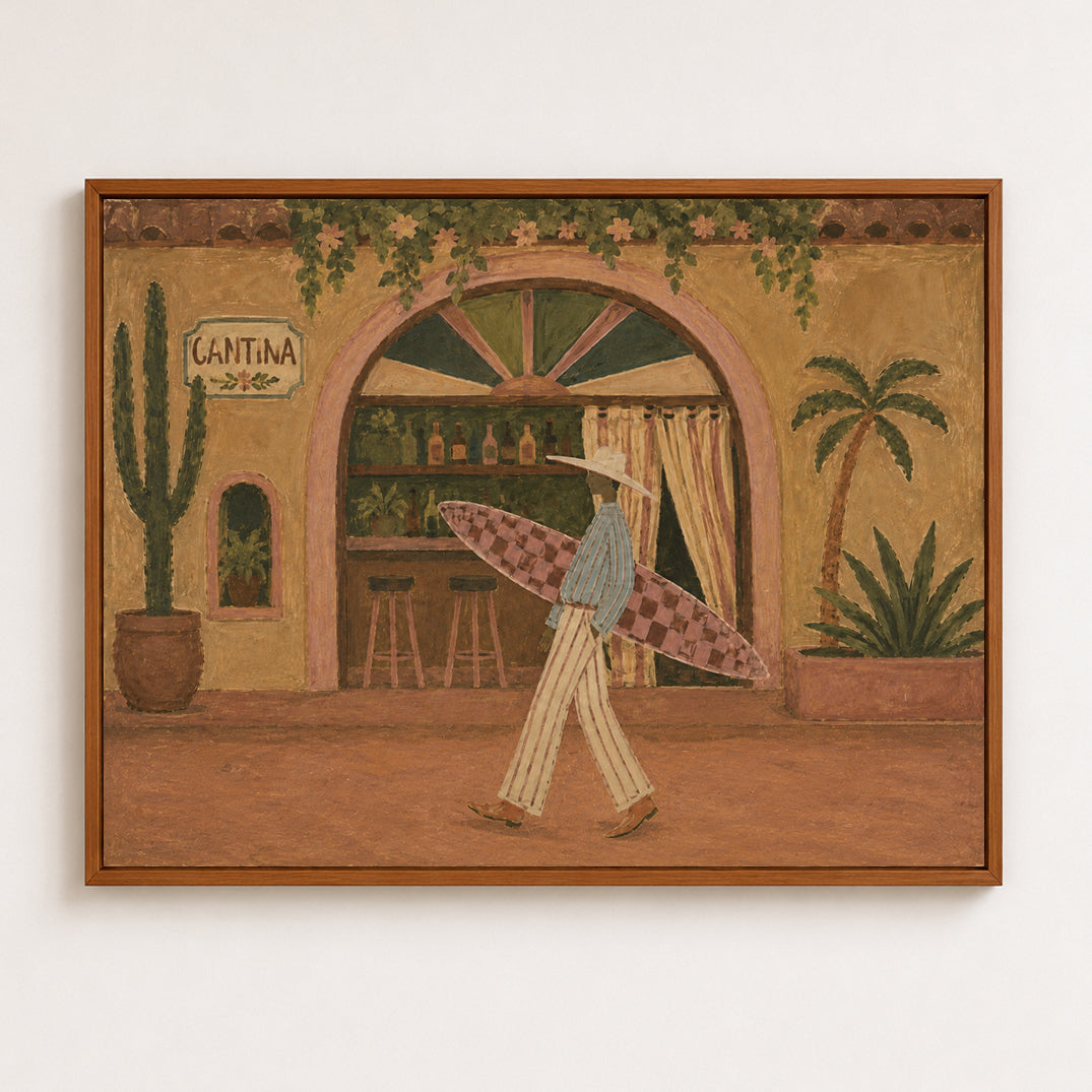 Retro Surfer Cantina Painting For Beach House Decor Cantina Wall Art, Western Coastal Surf Decor