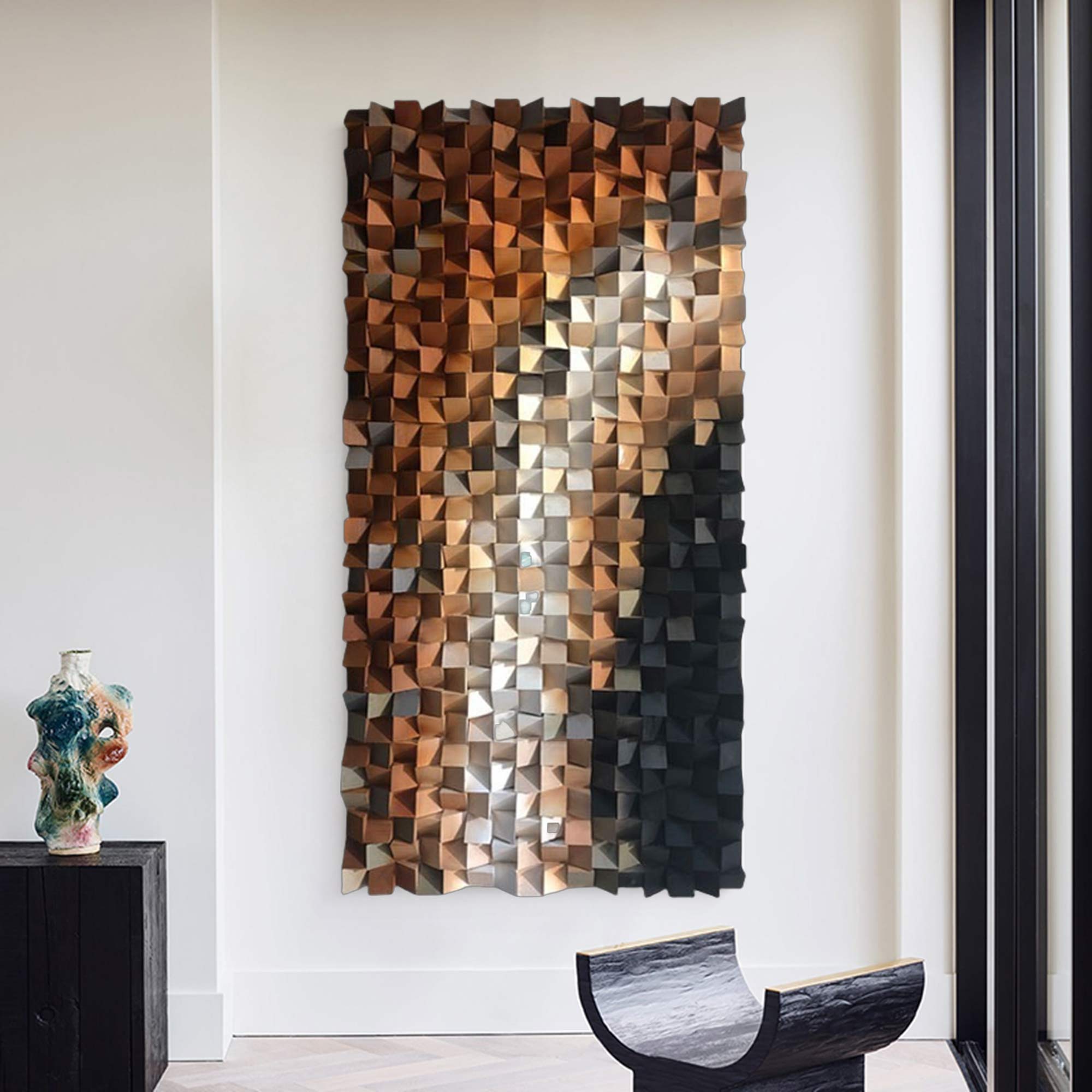 Brown Geometric Wood Decor Art Textured Wall Sculpture Decor Painting