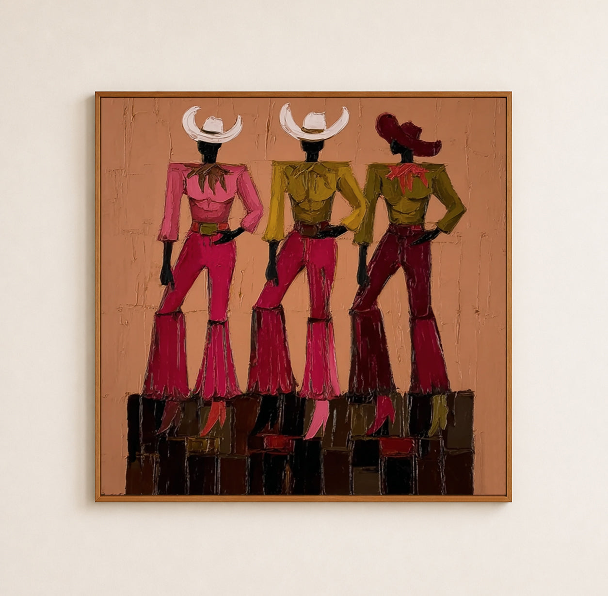 Vintage Cowgirl Wall Art,Pink And Green Cowgirl Canvas Painting, Trendy Country Aesthetic Home Decor