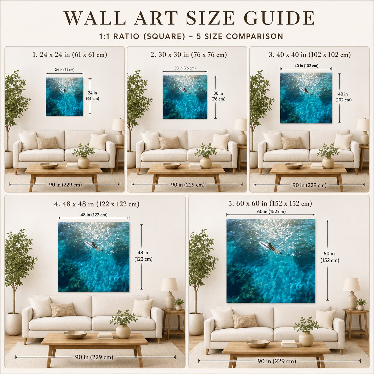 Hand Painted Ocean Swimmer Art For Modern Coastal Living Room Wall Decor Blue