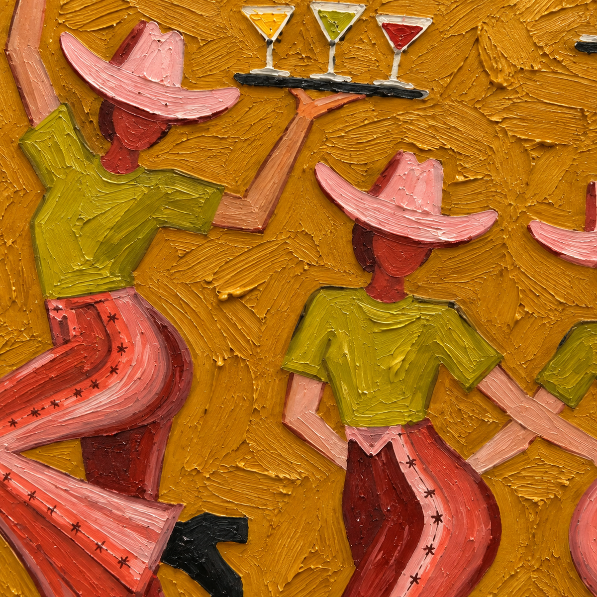 Vintage Cowgirl Party Canvas Painting With Cocktails And Cakes For Rustic Decor