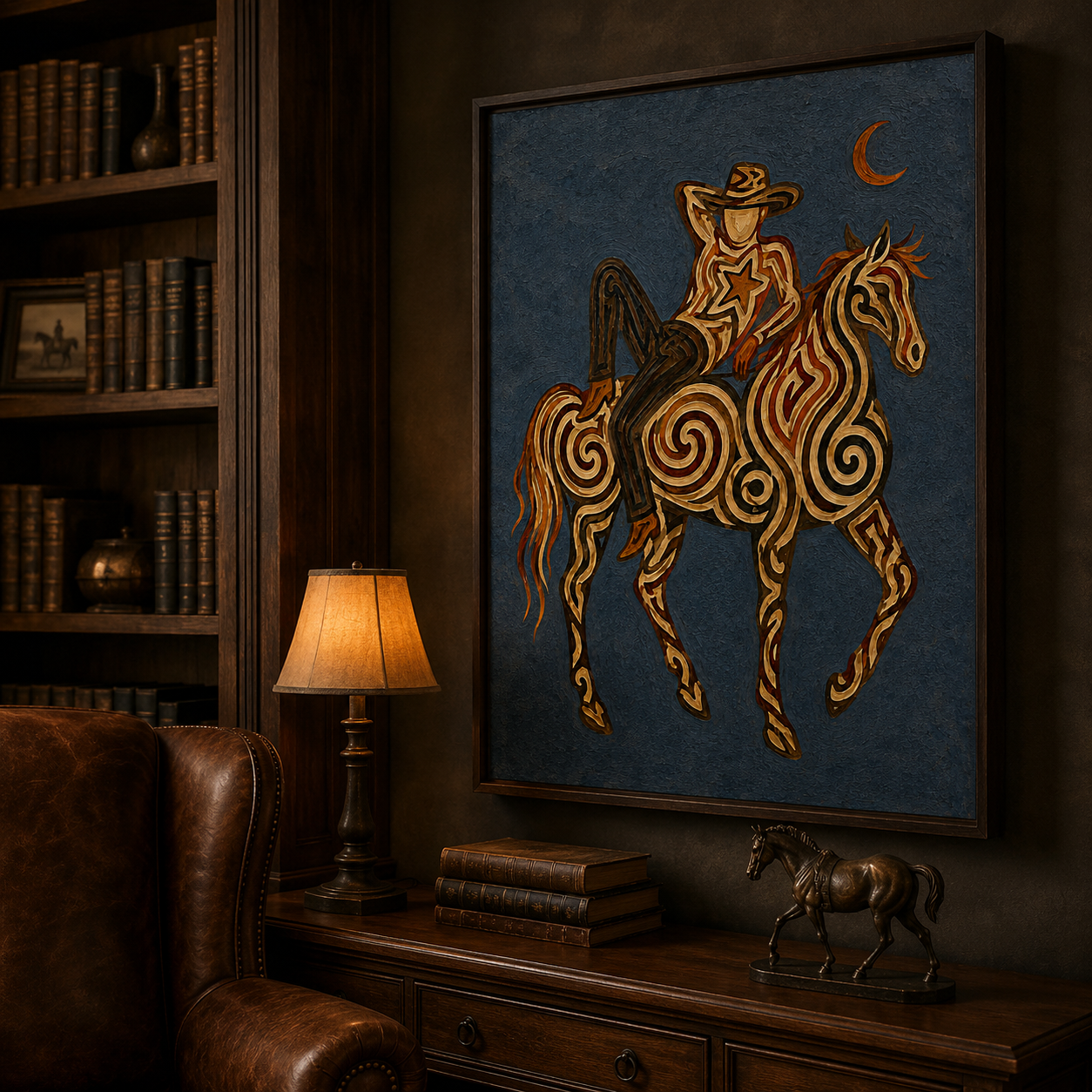 Modern Cowboy Horse Painting, Western Wall Art, Rustic Ranch Decor, Southwestern Equestrian Art