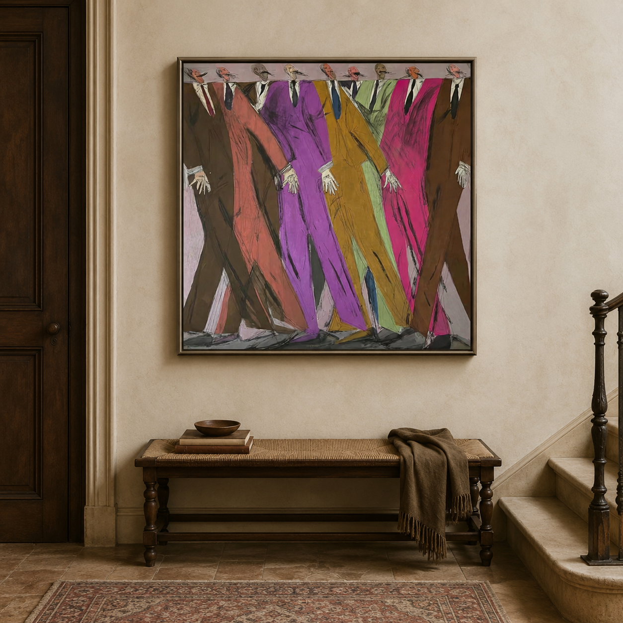 Colorful Abstract Figure Painting With Bold Suits For Modern Living Room Decor