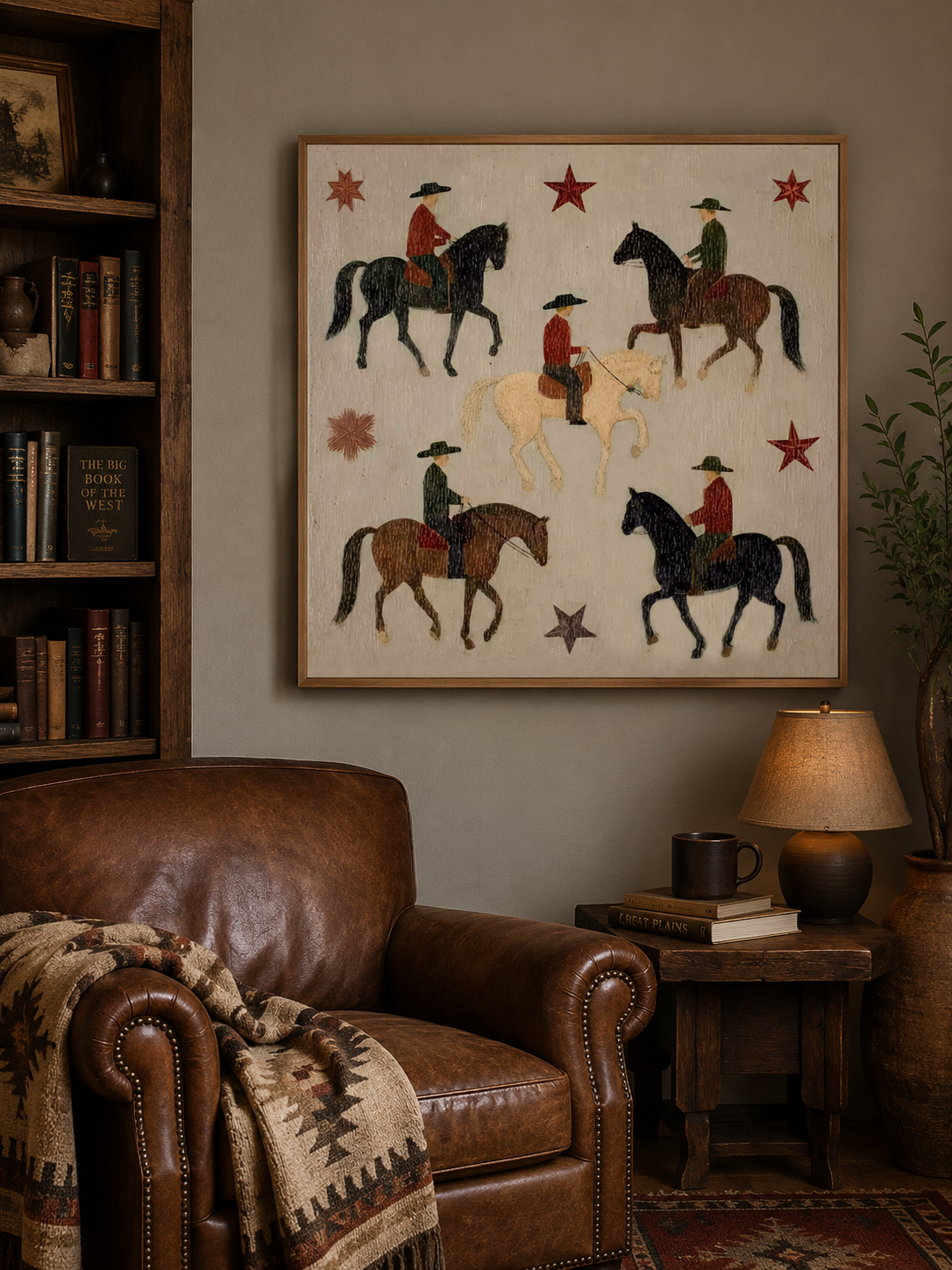 Western Wall Art For Living Room Cowboy Theme Square Canvas