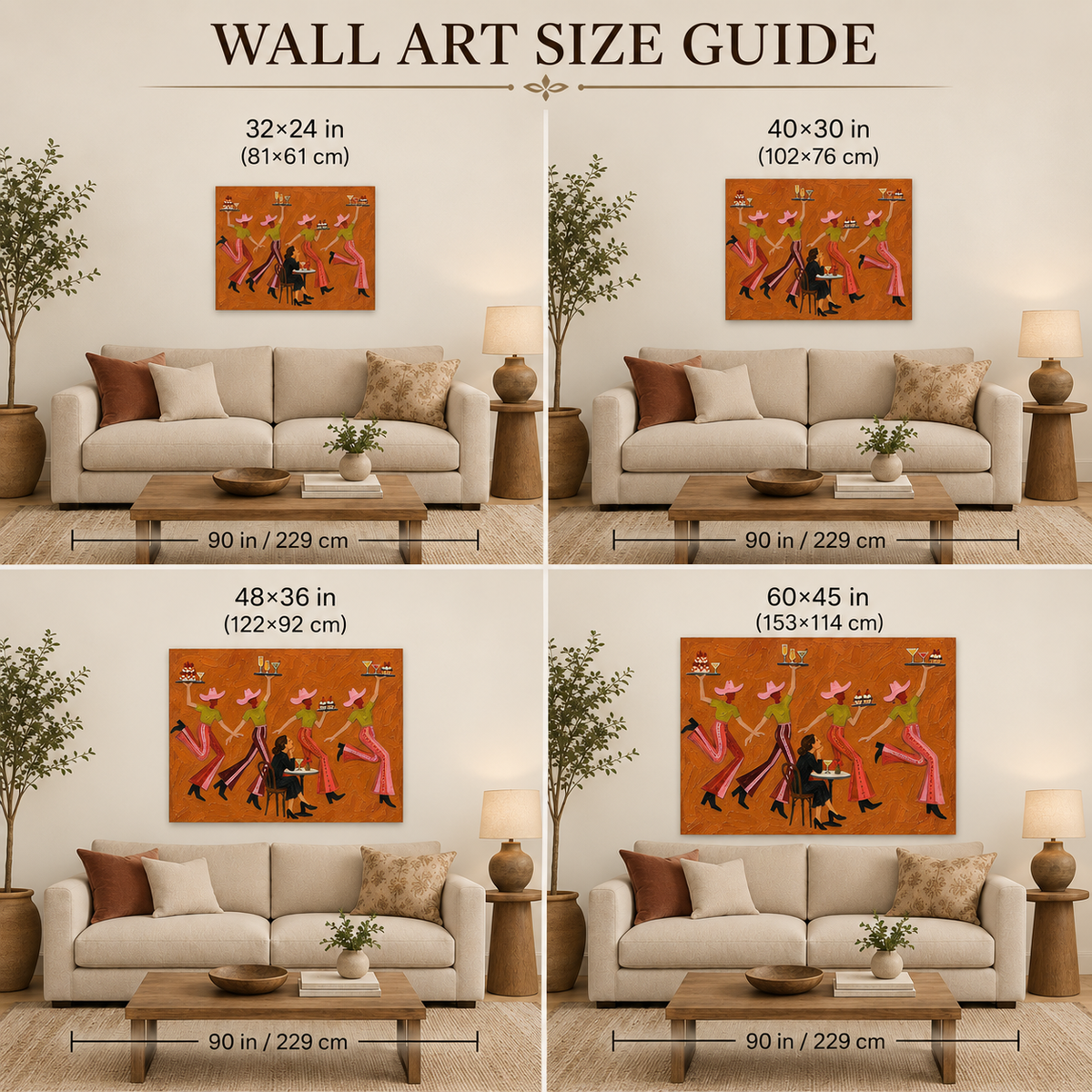 Narrative Western Cafe Canvas Art, Whimsical Cowgirl Dancing Canvas Painting, Retro Diner Wall Decor,