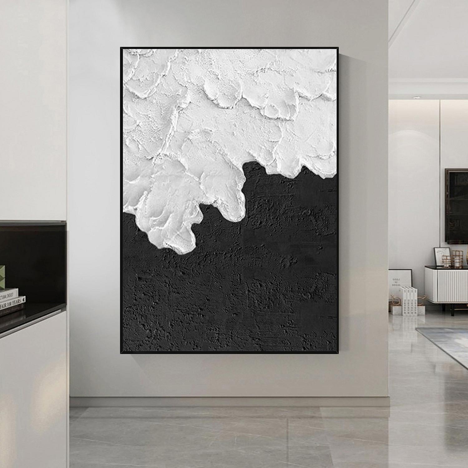 Large Black and white Abstract Painting Black and white wall art Black and white 3D Textured Painting