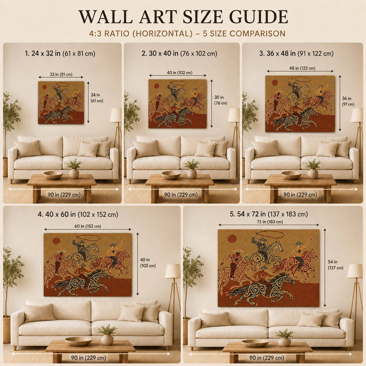 Cowboy And Horse Canvas Painting With Lasso For Western Home Decor
